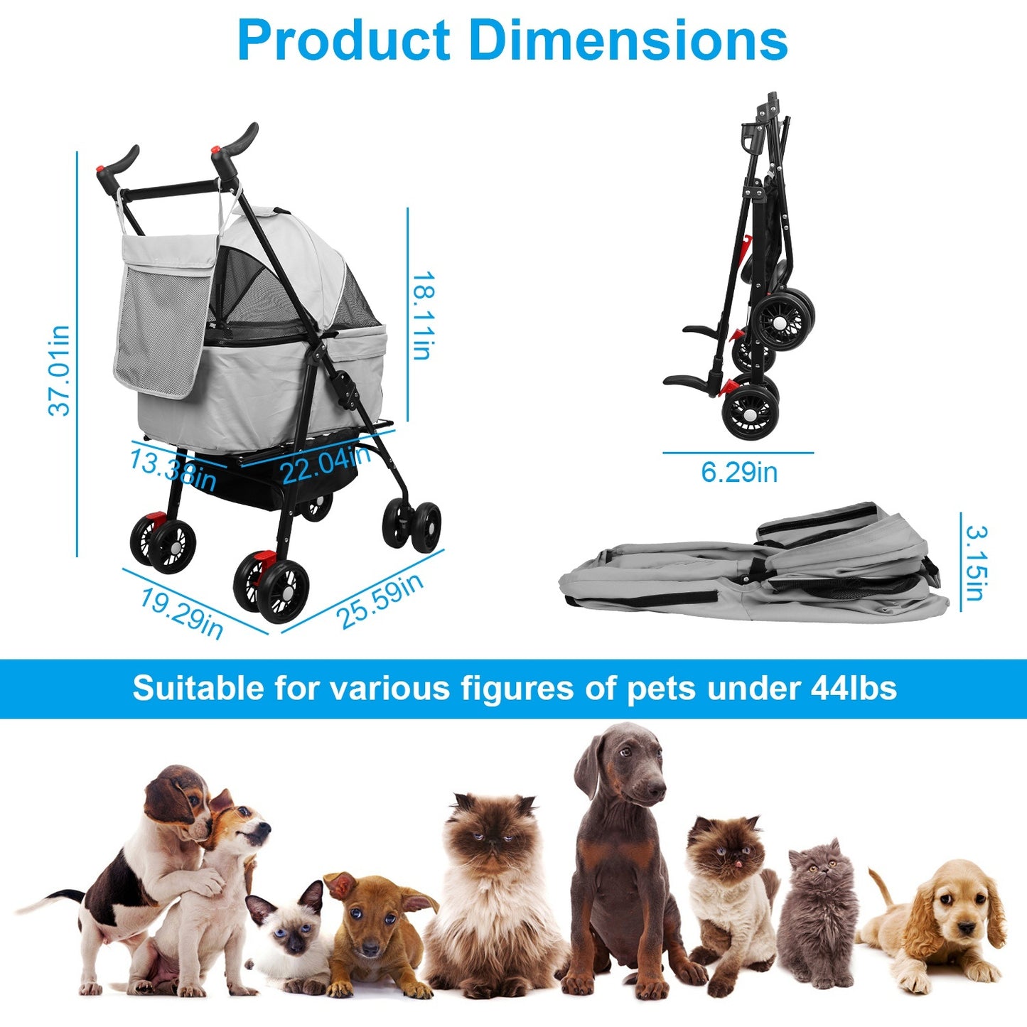 4-Wheel Foldable Pet Stroller with Removable Carrier & Storage – Dog & Cat Travel Jogger