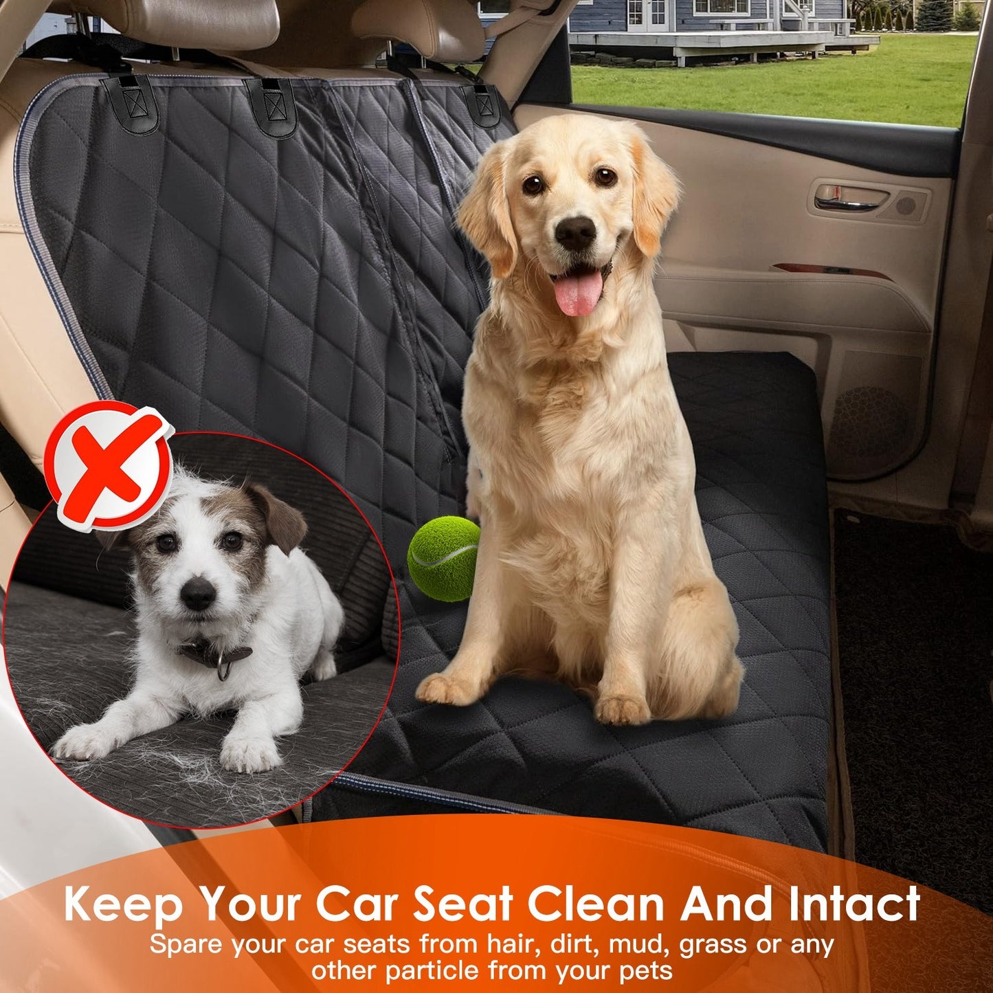 Waterproof Dog Car Seat Cover with Seat Belt – Scratchproof Rear Protector for Car/SUV/Truck