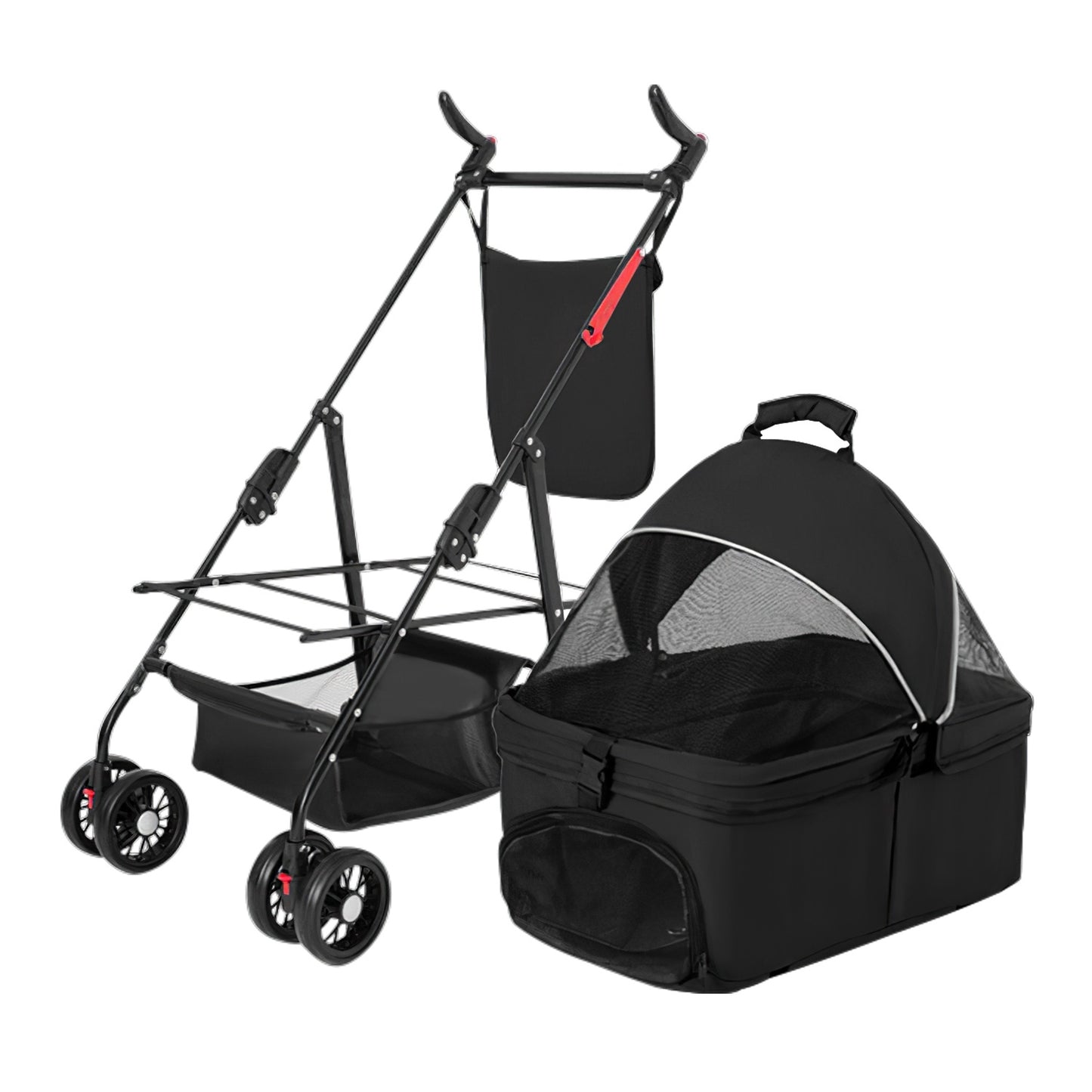 4-Wheel Foldable Pet Stroller with Removable Carrier & Storage – Dog & Cat Travel Jogger