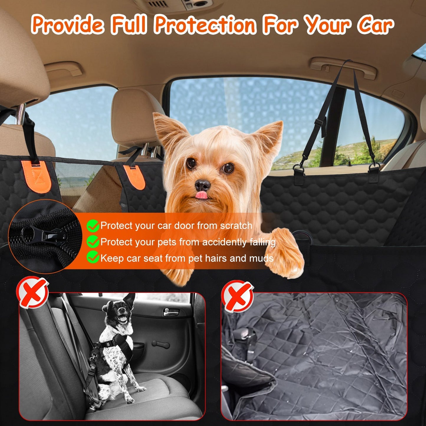 Dog Car Back Seat Cover – Waterproof 600D Oxford Car Seat Protector with Mesh Window