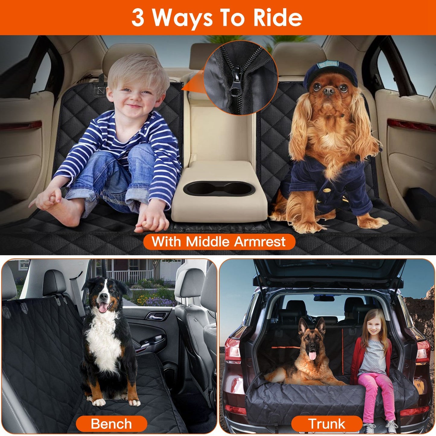 Waterproof Dog Car Seat Cover with Seat Belt – Scratchproof Rear Protector for Car/SUV/Truck