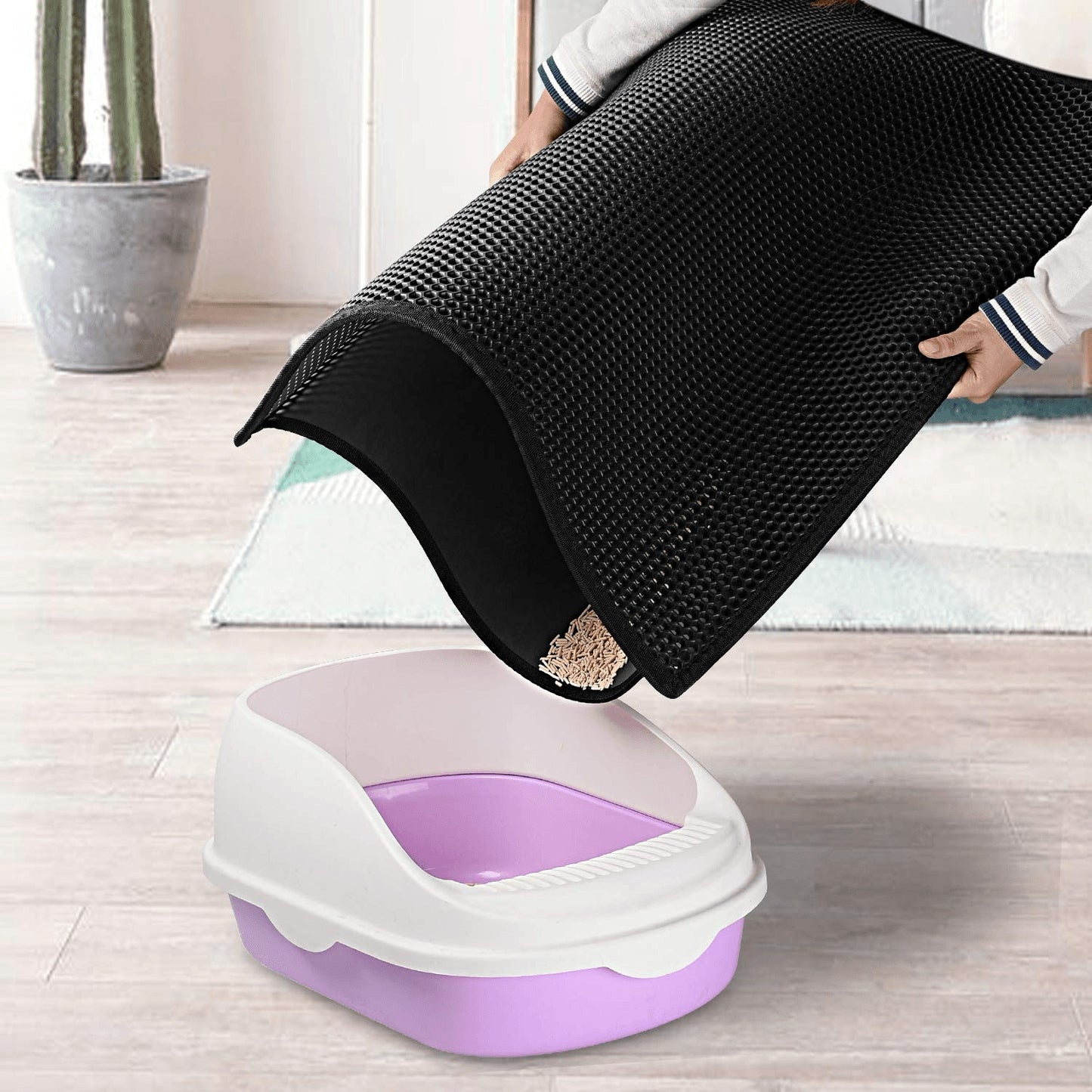 Kitty Cat Litter Mat – Honeycomb Double-Layer Waterproof Non-Slip EVA Pad (24x15 in)