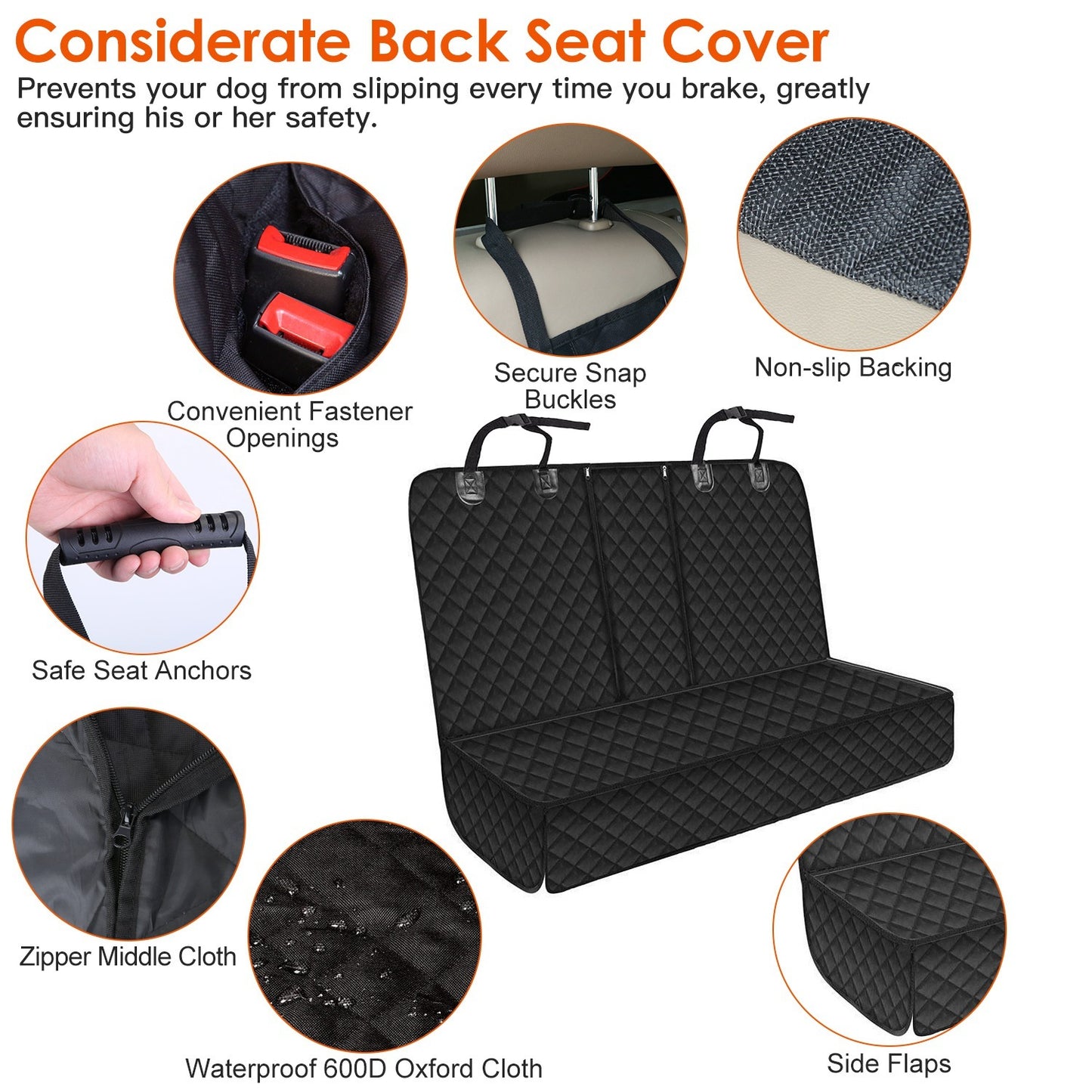 Waterproof Dog Car Seat Cover with Seat Belt – Scratchproof Rear Protector for Car/SUV/Truck