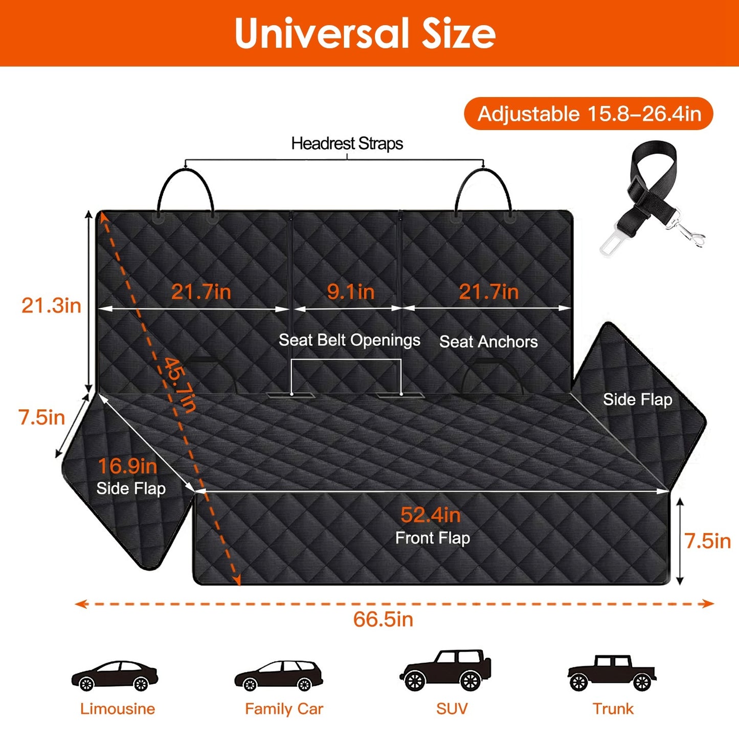 Waterproof Dog Car Seat Cover with Seat Belt – Scratchproof Rear Protector for Car/SUV/Truck