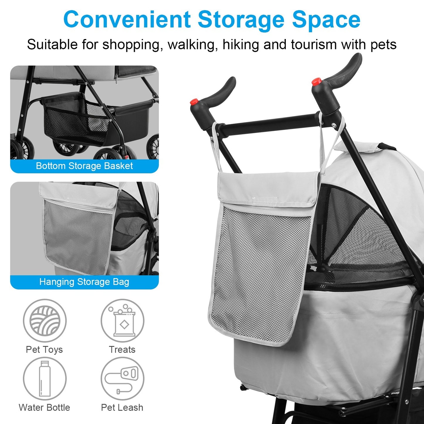4-Wheel Foldable Pet Stroller with Removable Carrier & Storage – Dog & Cat Travel Jogger