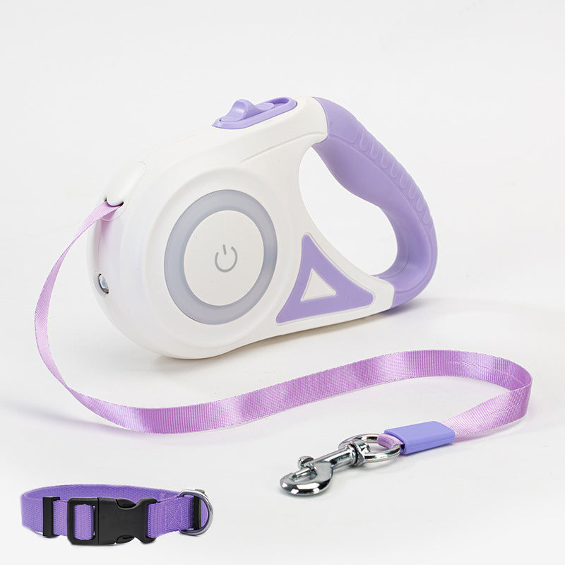 Retractable Dog Leash with Collar – Automatic Lock & Spotlight for Small & Medium Pets