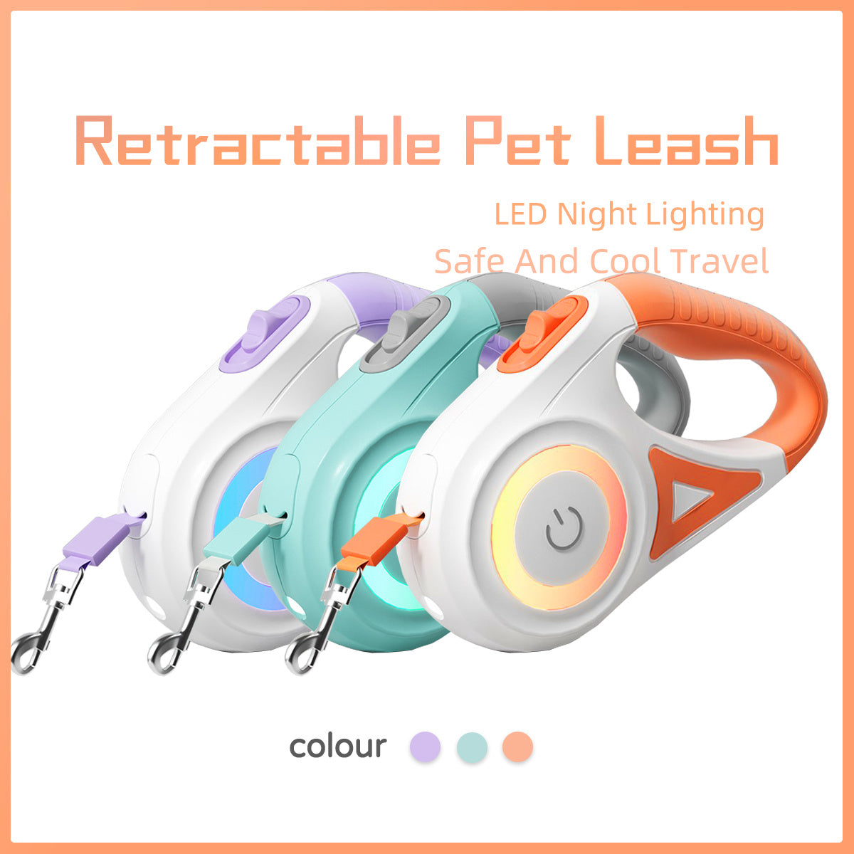 Retractable Dog Leash with Collar – Automatic Lock & Spotlight for Small & Medium Pets