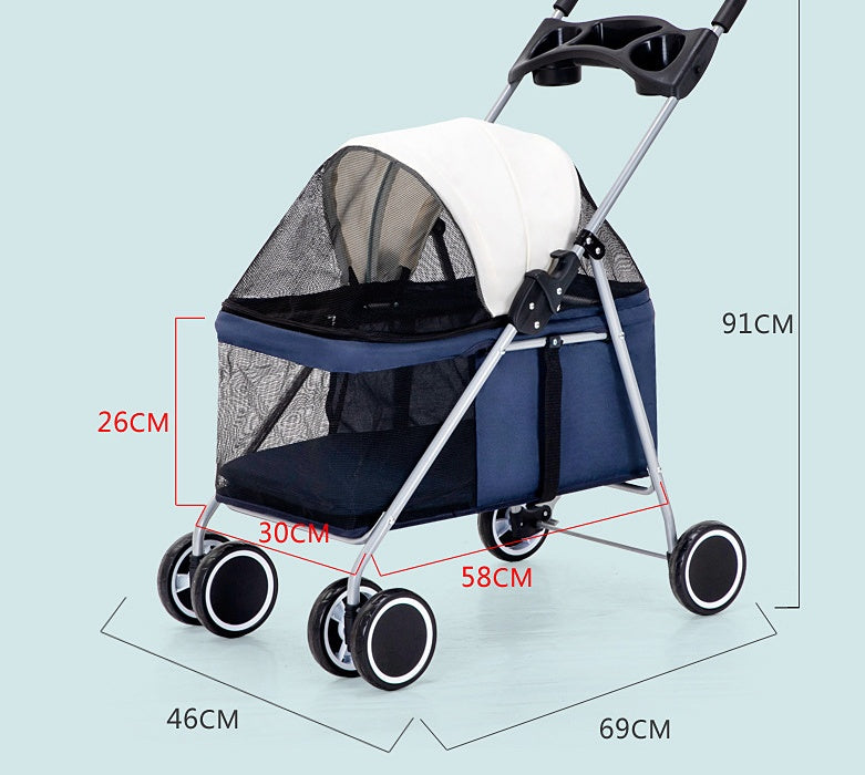 Lightweight Foldable Pet Stroller – Dog, Cat & Rabbit Travel Trolley with Easy Setup