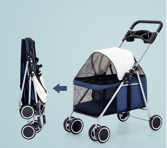 Lightweight Foldable Pet Stroller – Dog, Cat & Rabbit Travel Trolley with Easy Setup