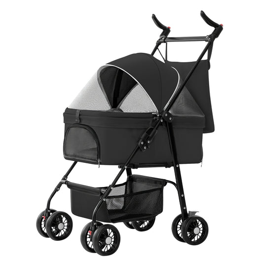 4-Wheel Foldable Pet Stroller with Removable Carrier & Storage – Dog & Cat Travel Jogger
