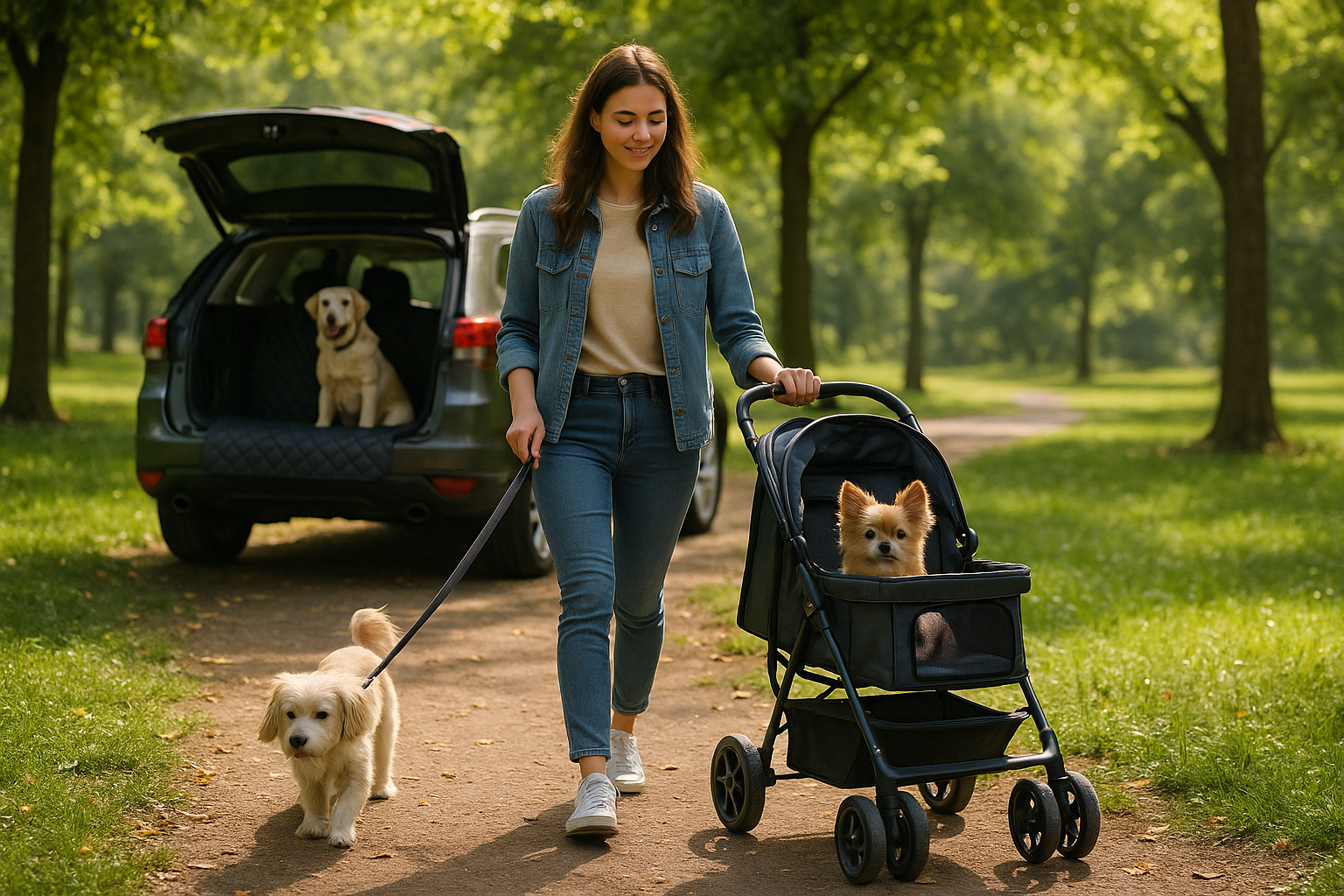 Woman with Dogs and Pet Products